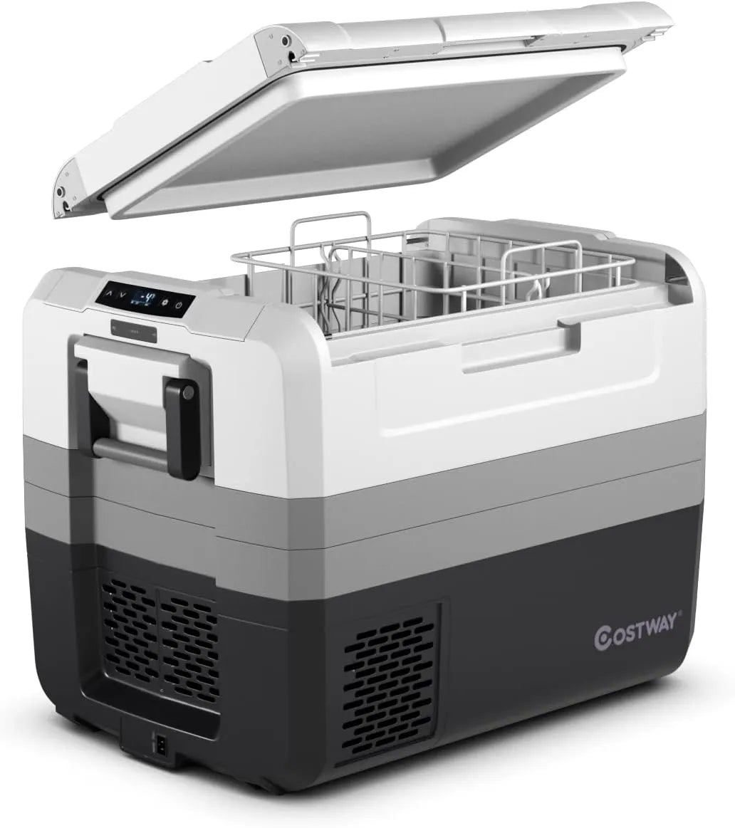 Portable Car Refrigerator, -14.8℃ to 50℃, 58-Quart Compressor Travel Fridge with Two-way Open Door, Operating Panel, Groove Design, Compact RV Freezer and Cooler for Outdoor and Home Use