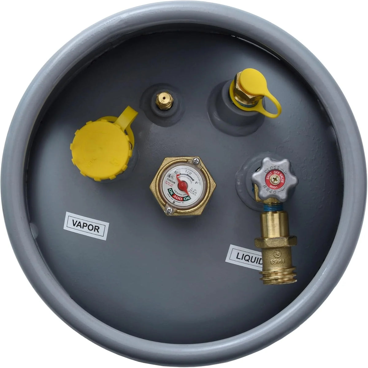 Steel Forklift Propane Tank Cylinder with Built-in Gauge, Gray-Flame King