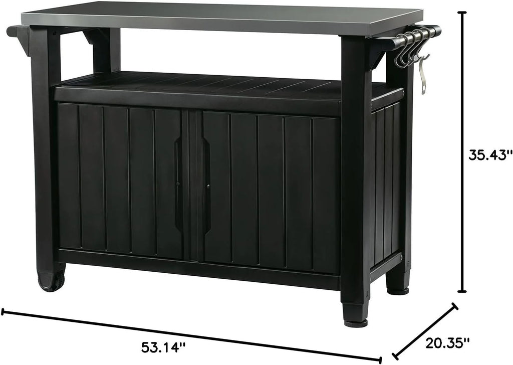Outdoor Rolling Table Cart for Food Prep, Storage, Bar & Grill, Dark Brown