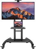Rolling/Mobile TV Cart with Wheels for 32-82 Inch LCD LED 4K Flat Screen TVs - TV Floor Stand with Shelf Holds Up to 100 lbs, Height Adjustable Trolley Max VESA 600x400mm- PSTVMC05