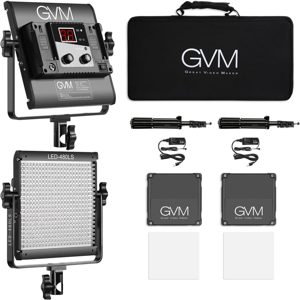 2 Pack LED Video Lighting Kits with APP Control, Bi-Color Variable 2300K~6800K with Digital Display Brightness of 10~100% for Video Photography, CRI97+ TLCI97 Led Video Light Panel +Barndoor