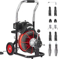 Drain Cleaner Machine 100FT x 1/2 Inch, Auto Feed Sewer Snake Auger on Wheels, 550W Portable Drain Cleaning Machine with 8 Cutters & Air-activated Foot Switch for 2" to 4" Pipes