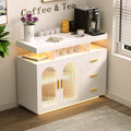 Bar Cabinet Kitchen Storage Cabinet with RGB Light, Human Sensor Design Sideboard Buffet Cabinets, Wood Coffee Bar Table with Shelf Capacity (Black)