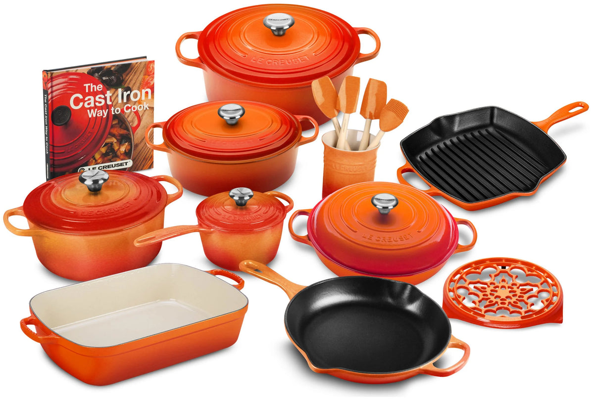 20-piece Signature Cast Iron Cookware Set,10.25 Skillet,1.75-quart Saucepan with Lid
