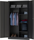 Metal Storage Cabinets Locker with Lock Door, 72'' Clothing Coat Steel Storage Freestanding Wardrobe for Office, Home, School, Employee,Gym,Fire Department (1PC-Black)