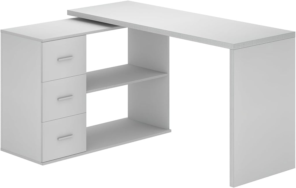 L Shaped Desk with Drawers Shelves, Corner Home Office Desk with Storage Cabinet, Large Wood Computer Desk for PC Executive Work Writing Study, Modern Living Room Bedroom Table,White Oak,60 in