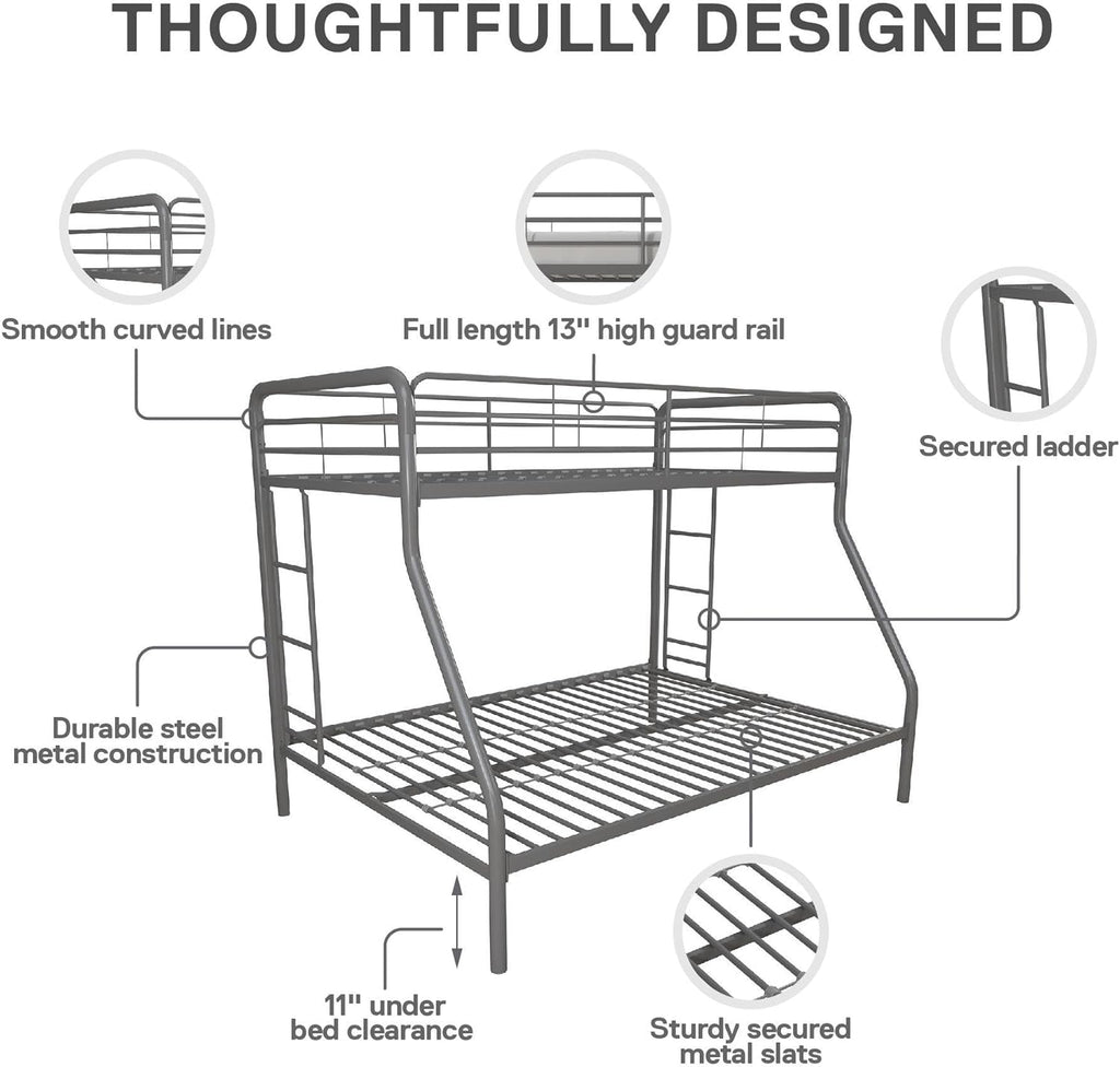 DHP Dusty Twin Over Full Metal Bunk Bed, Off White