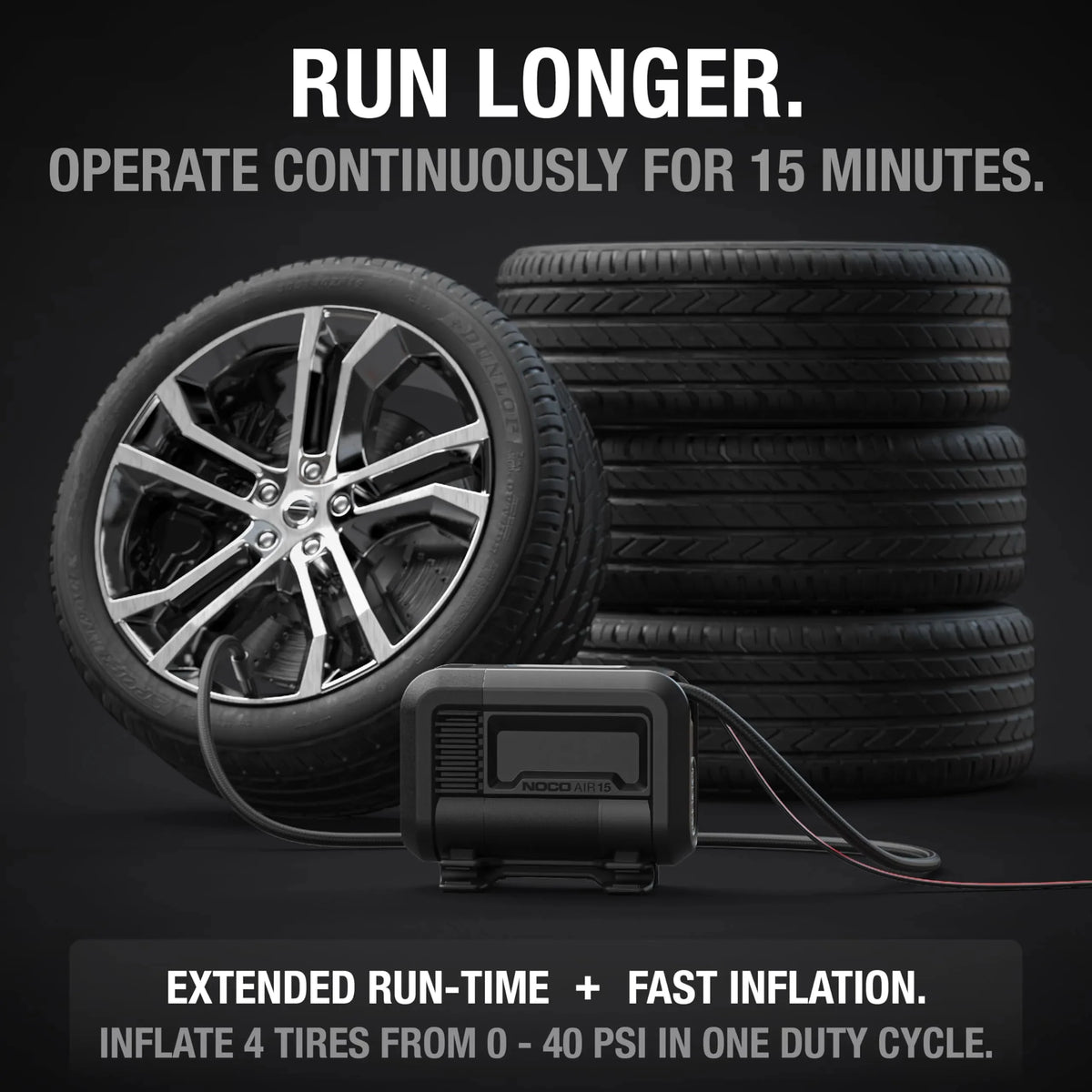 UltraFast 15A Tire Inflator, 12V Portable Air Compressor Pump, Rated at 80 PSI, Inflates Tires from 0-40 PSI in 2.9 Minutes with a Digital Gauge, Smart Pressure and Auto-Shutoff