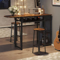 Bar Table and Chair Set, Industrial Expandable Dining Table with 2 Bar Stools, Kitchen Counter with Wine Rack & 3 Tier Adjustable Storage Shelves Rustic Brown