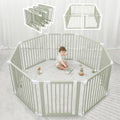 Baby Playpen & Gate - 144 x 144 x 63 cm, Extends Up to 579 cm - Pine Wood Foldable Playpen with Child-Proof Lock - Safe Play Fence Easy Assembly Baby Play Yard - Light Wood White